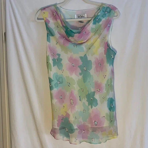 NEW Bob Mackie silk pastel floral blouse 12P - Picture 7 of 10